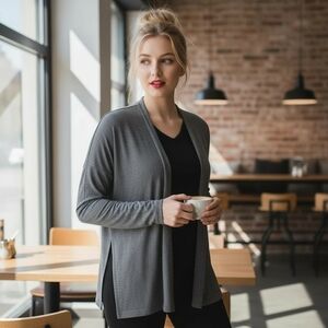 Harmony & Balance Heathered Gray Slub Ribbed Cardigan